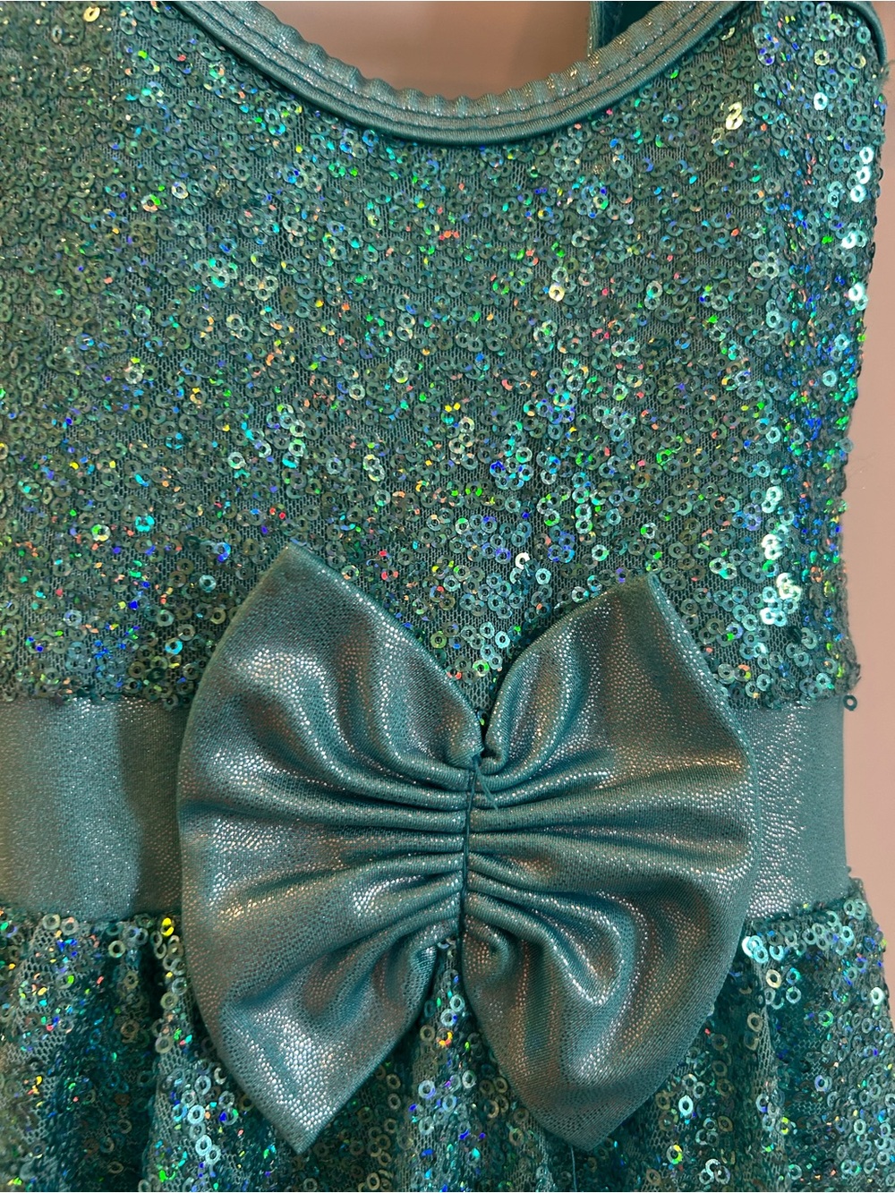 Teal Sequin Dance Costume with Bow - Size ISC - Picture 6 of 14